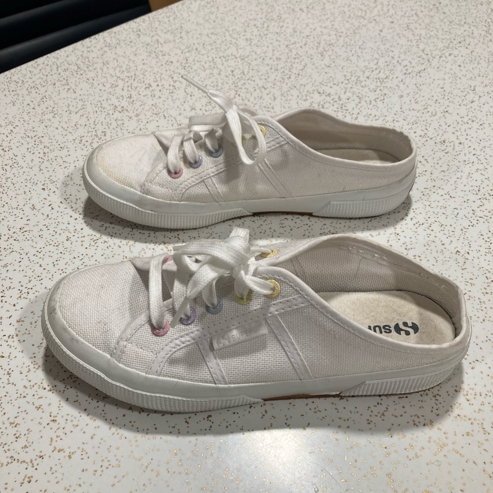 Superga White Canvas Mule Sneakers